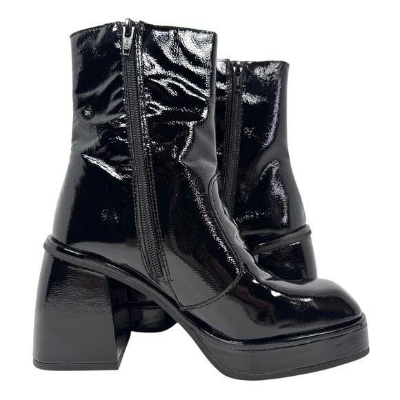Free People Ruby Platform Boot Women's 6.5-7 EU 37 Black Patent Leather Sq Toe - Picture 3 of 11